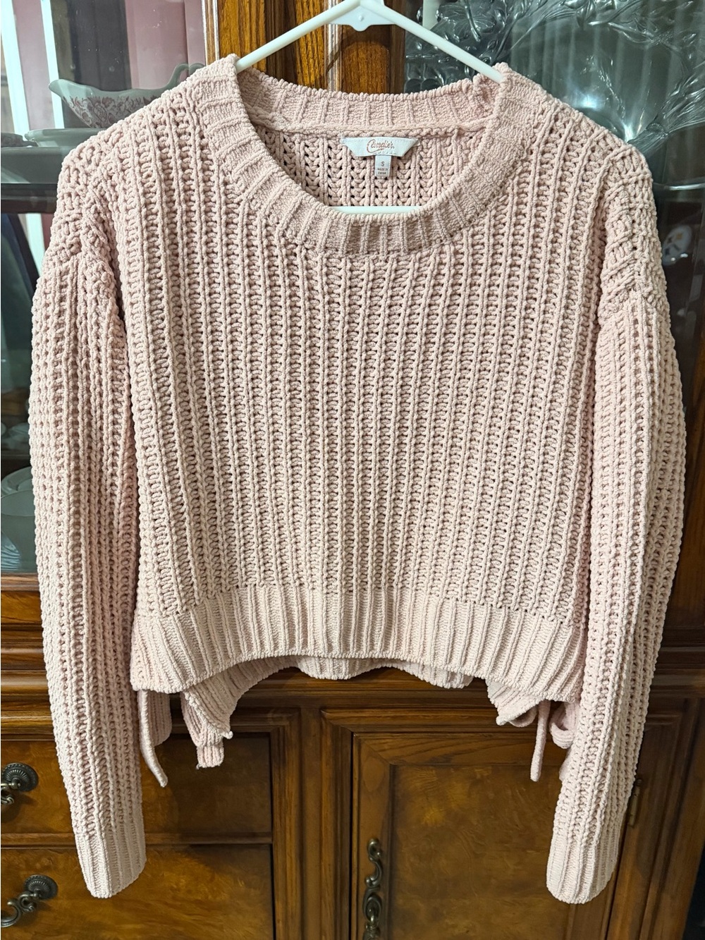 Candie's Blush Pink Cropped Crewneck Knit Sweater